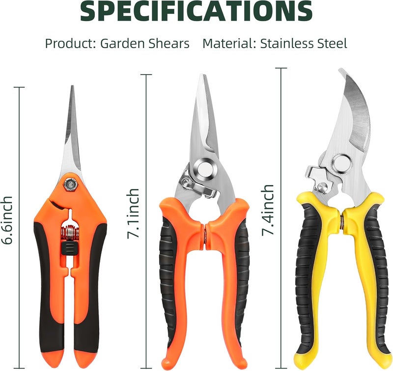 EWPJDK 3 Pack Garden Pruning Shears, Stainless Steel Shears, Gardening Shears, Scissors, Garden Clippers, Pruning Snips, Pruning Shears for Gardening Tools - Image 5